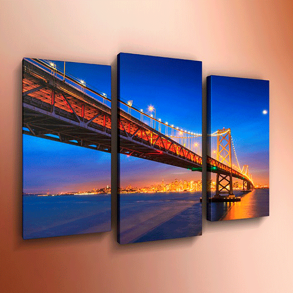 Модульная картина Триптих Вид на мост Бэй Бридж, Сан-Франциско 84х60см