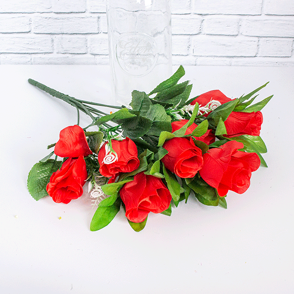Веточка декоративная Розы 9 бутонов 40 см, цветы в ассорт.