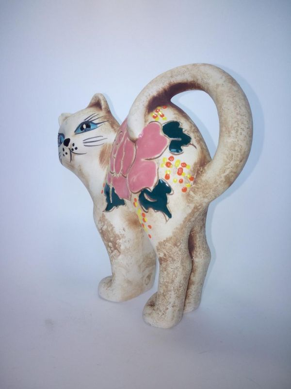 Фигура "Кот выгнутая спина с поднятым хвостом", h-11,5см, керамика
