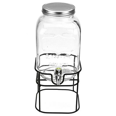 Диспенсер стеклянный с краном "Домашние напитки" 4 л, винтовая крышка, металлическая подставка