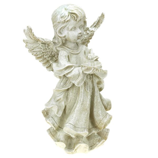 Скульптура-фигура для сада из полистоуна "Ангел-девочка со свечей" 16х31см