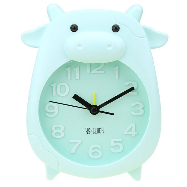 Часы-будильник "Корова" 14х17,5х4см, пластм. матовый, светло-бирюз.