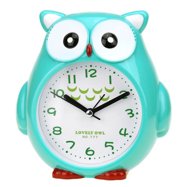 Часы-будильник "Сова" 14,5х14,5х4,5см, пластм. зеленый