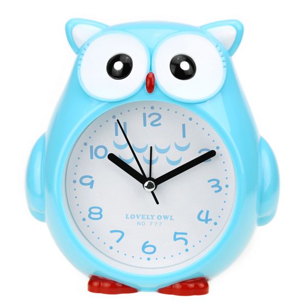 Часы-будильник "Сова" 14,5х14,5х4,5см, пластм. голубой