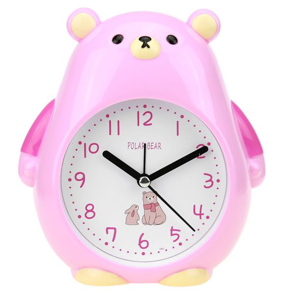 Часы-будильник "Медведь" 14х15х4,5см, пластм. розовый