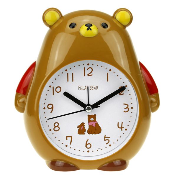 Часы-будильник "Медведь" 14х15х4,5см, пластм. горчичный