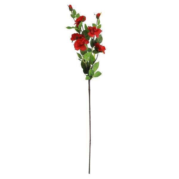 Декоративная ветка "Роза" 73см, 5 цветков, 2 бутона, красный