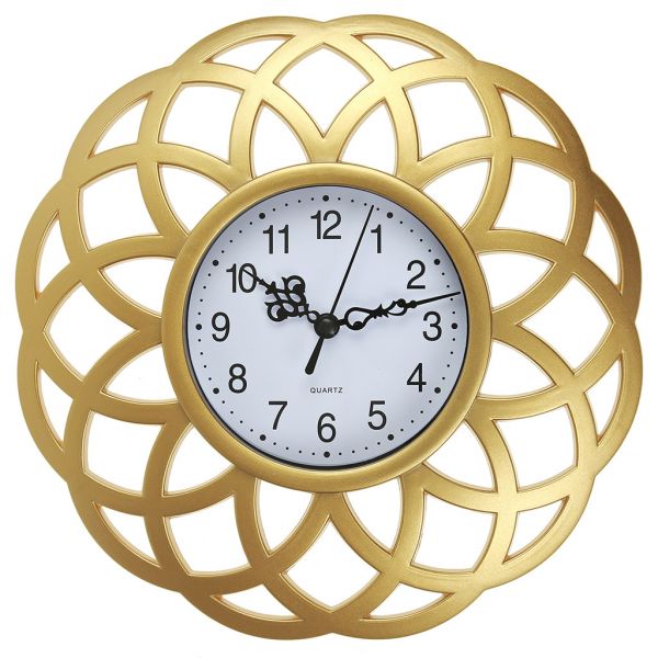 Часы настенные "Хризантема" д24,5х3,5см, циферблат бел, пласт. золот.