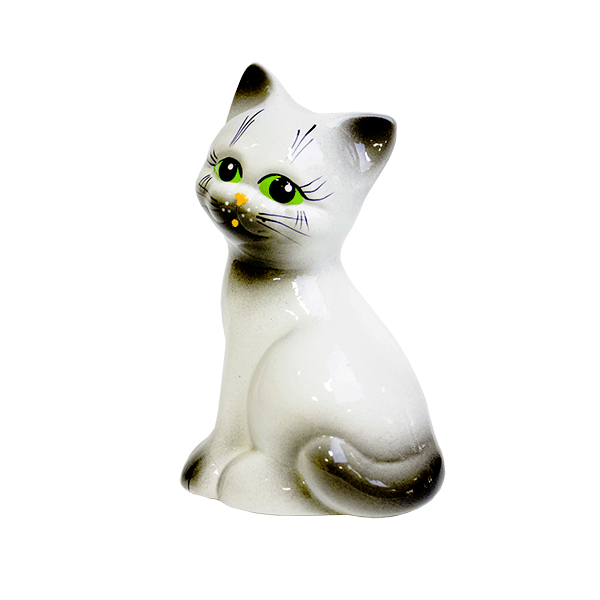 Котёнок 18 см белый с серым глянцевый