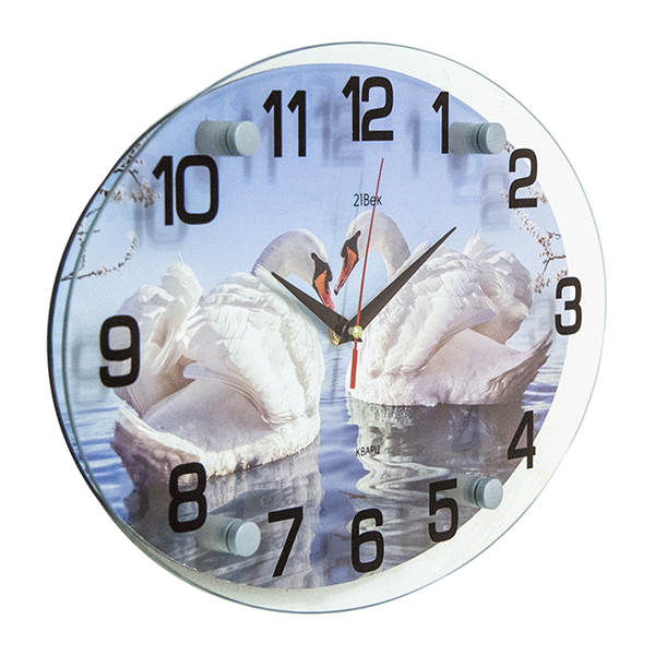 Часы картина Овал 35х25 см Пара лебедей