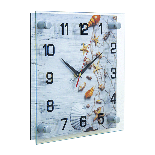 Часы картина Квадро Ракушки 25х25см серый фон