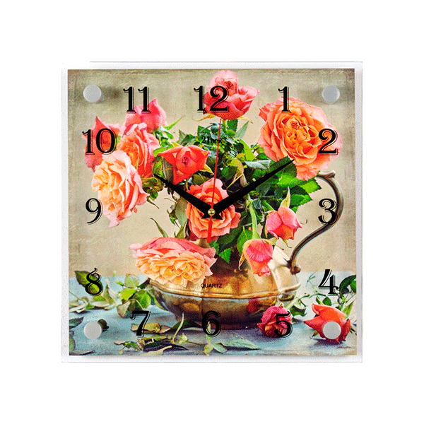 Часы картина Квадро 25х25см Розы терра