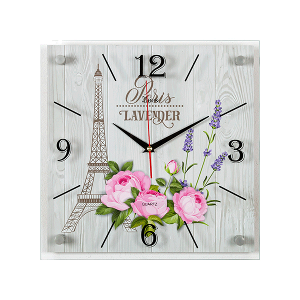 Часы картина Квадро 35х35 см Эйфелева башня Цветы