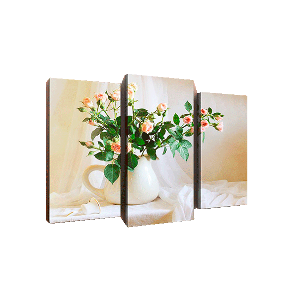 Модульная картина Триптих Чайные розы в вазе 84х60см