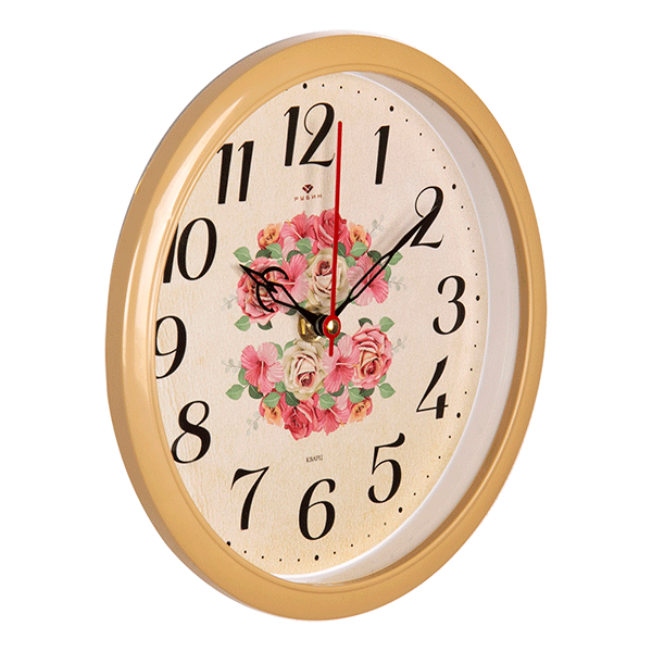 Часы настенные 22 см Цветы бежевый корпус