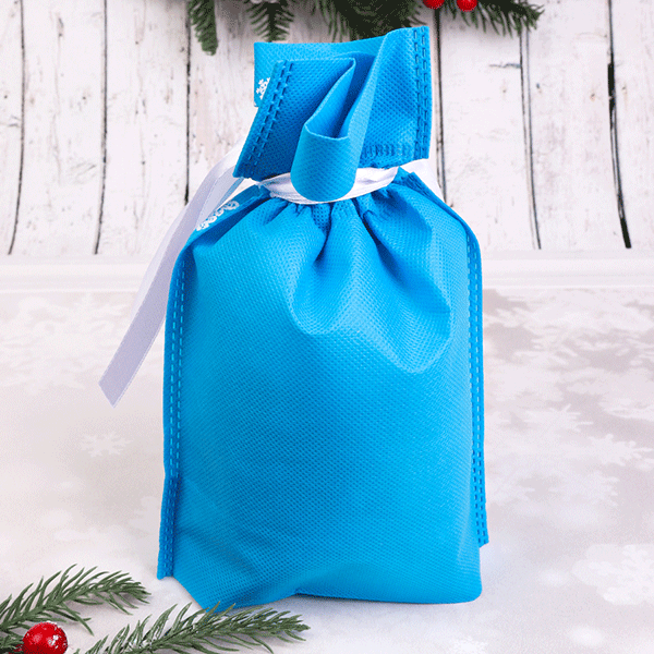 Пакет Мешок для подарков 18х24см Новогодний колокольчик голубой с белым