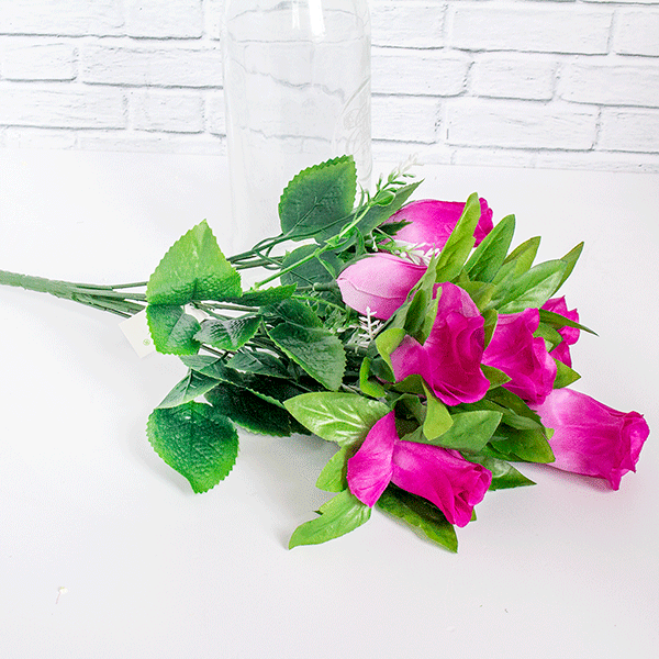 Веточка декоративная Розы 9 бутонов 40 см, цветы в ассорт.