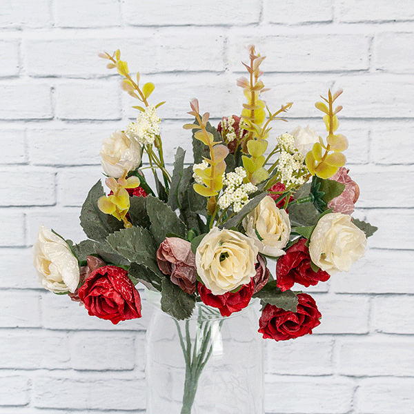 Веточка декоративная Розы Шанталь 21 цветок 35 см, цветы в ассорт.