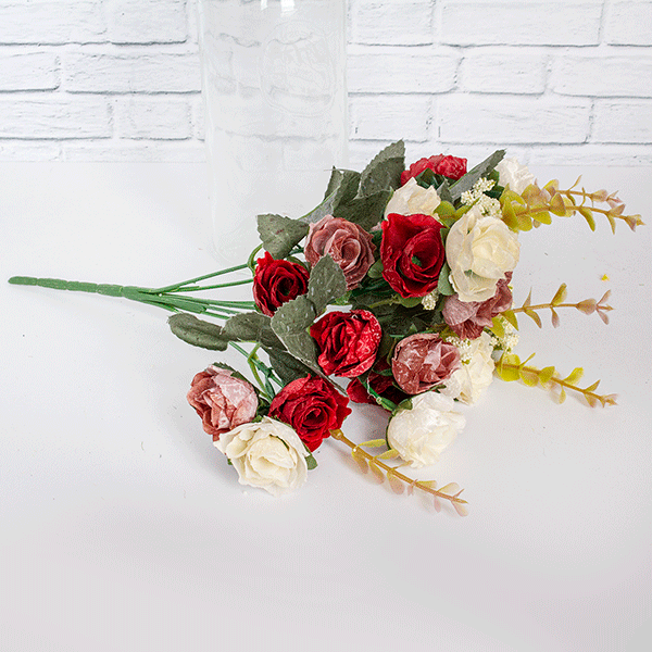 Веточка декоративная Розы Шанталь 21 цветок 35 см, цветы в ассорт.