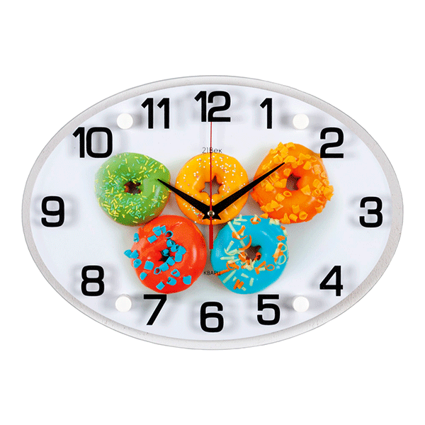 Часы картина Овал Пончики 35х25 см 21 век