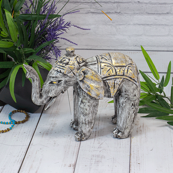 Слон индийский, резьба черно-белый с золотом, размер в ассортим.
