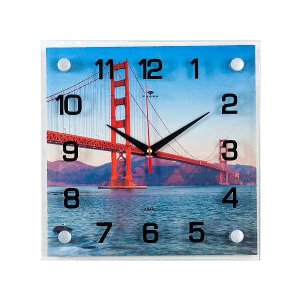 Часы картина Квадро Мост Золотые ворота 25х25см 21век