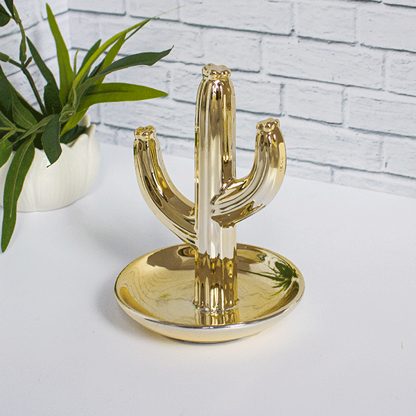 Тарелка Подставка для украшений Кактус 11х15см золото