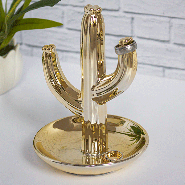 Тарелка Подставка для украшений Кактус 11х15см золото