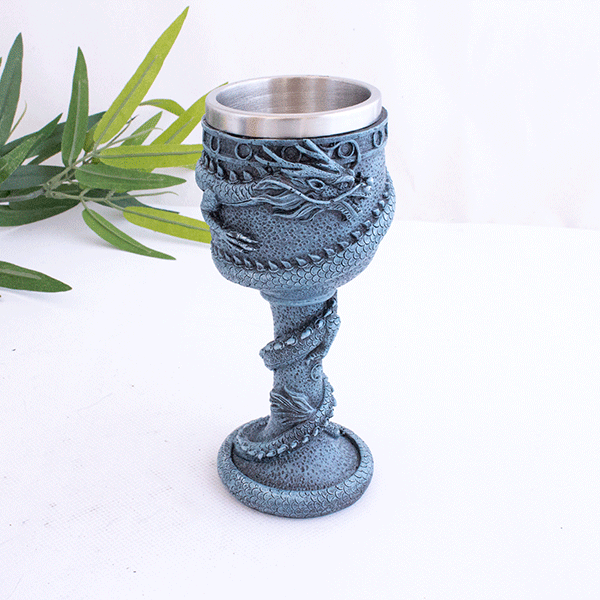 Кубок Дракон 200 мл, металл, полистоун, 3D декор, серо - синий