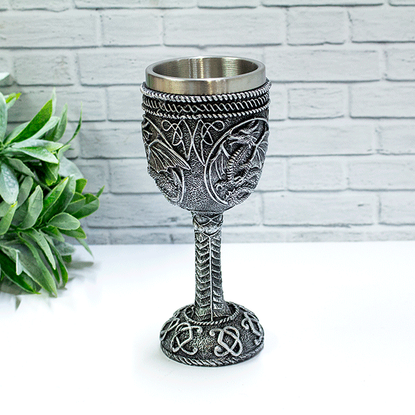 Кубок Драконы 200мл, металл, полистоун, 3D декор, под черненное серебро