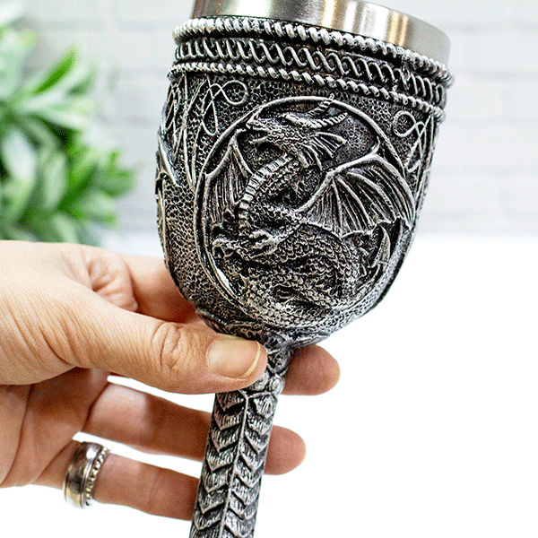 Кубок Драконы 200мл, металл, полистоун, 3D декор, под черненное серебро