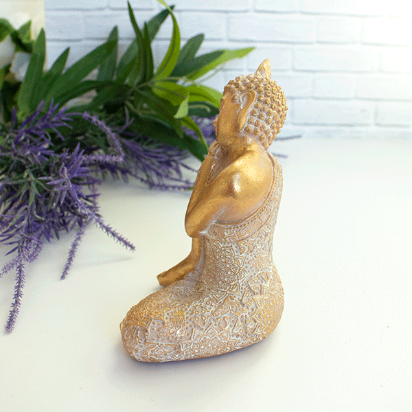 Будда Медитация 15 см голову склонил направо кремовое золото с белым