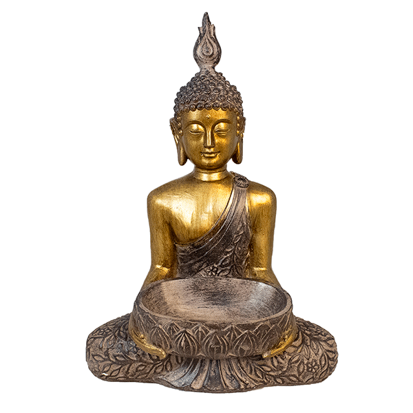 Будда с чашей 29х40см, полистоун, золото с коричневым