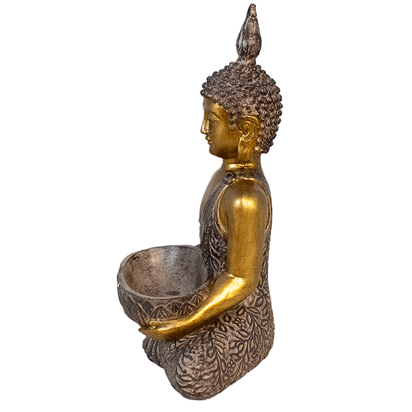 Будда с чашей 29х40см, полистоун, золото с коричневым