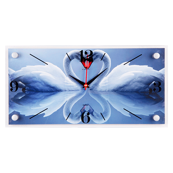 Часы картина Лебеди пара Сердце 40х20 см белый фон 21 век