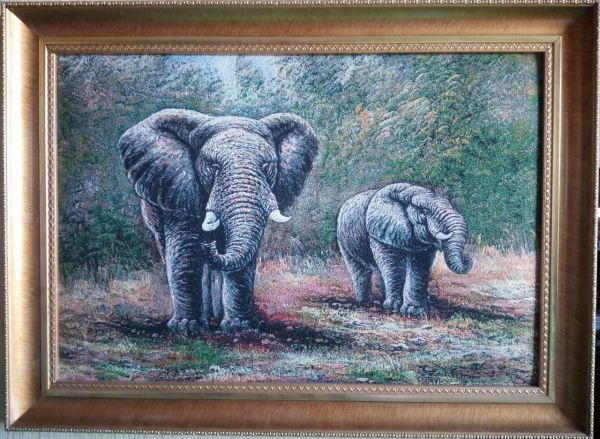 Картина гобеленовая Слоны 63х46см в раме