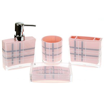 Набор аксессуаров для ванной акрил "Клетка" 4 пред, розовый