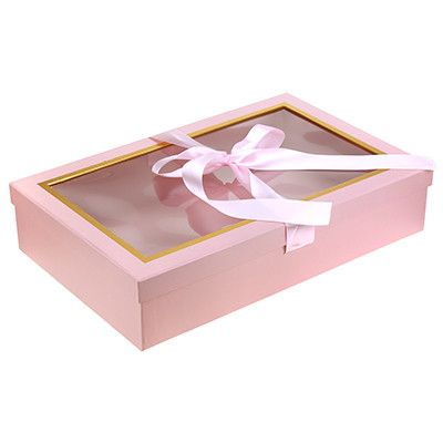 Коробка подароч. наб. 2шт. с окном, с атласной лентой, розов.