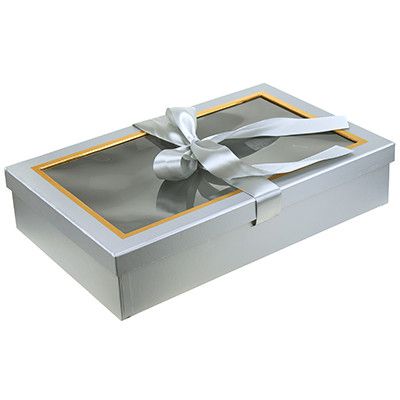 Коробка подароч. наб. 2шт. с окном, с атласной лентой, серый