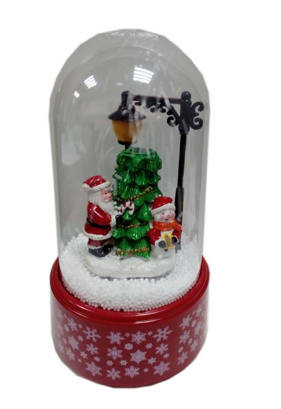 Колба музыкальная "Дед Мороз с елкой под фонарем", падает снег