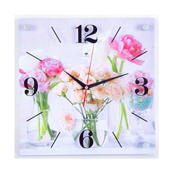 Часы картина Квадро Букет в розовых тонах 35х35 см