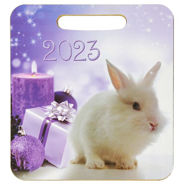 Доска разделочная деревянная "Кролик с подарками" 21х19,5х0,6см, Символ 2023 года!