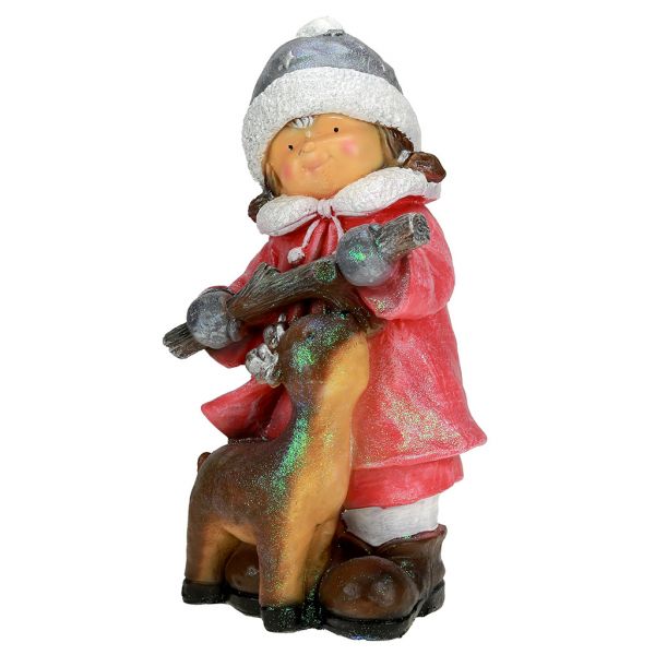 Скульптура-фигура для сада из полистоуна "Девочка с олененком" 24х19х48см