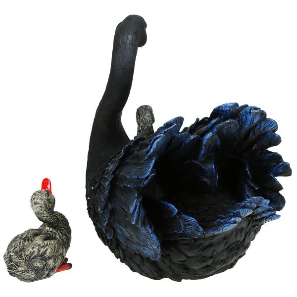 Скульптура-фигура для сада из полистоуна "Лебедь черный с птенцами" 34х29х29см