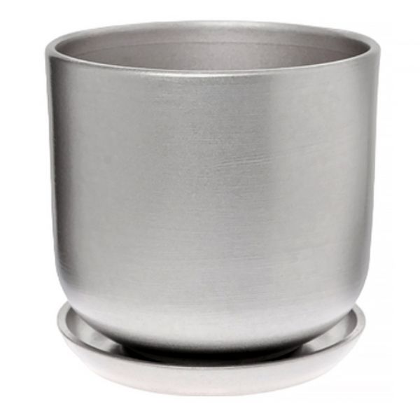 Горшок для цветов керамический "Металлик" 0,8л, форма Цилиндр, серебро