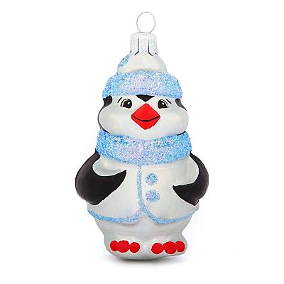 Елочная игрушка фигурка стеклянная "Пингвин" h8см, руч. худ.роспись