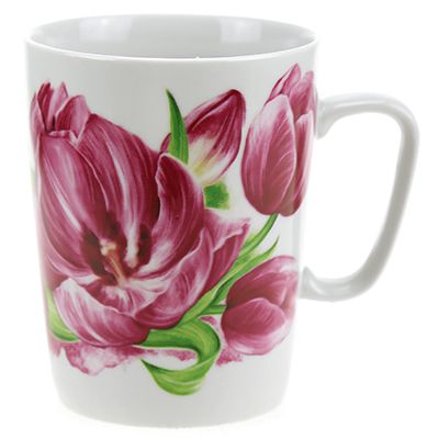 Кружка фарфоровая "Розовые тюльпаны" 350мл, д8см, h10см, форма "Конус"