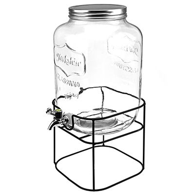 Диспенсер стеклянный с краном "Домашние напитки" 8 л, винтовая крышка, металлическая подставка