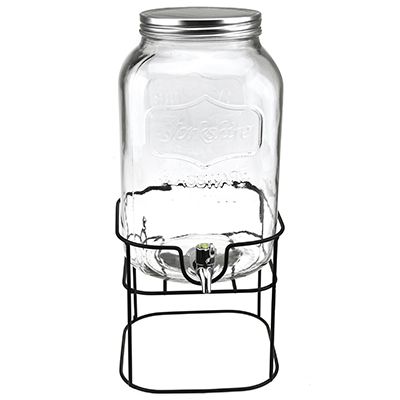 Диспенсер стеклянный с краном "Домашние напитки" 8 л, винтовая крышка, металлическая подставка