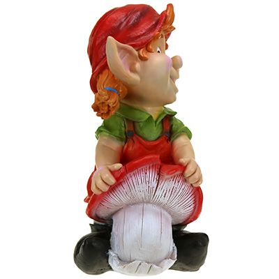 Скульптура-фигура для сада из полистоуна "Гномик девочка тащит гриб" 30х41см